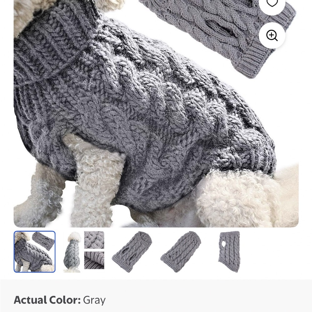 Gray Cable Knit Dog Sweater. Never worn.  New w/ o tags